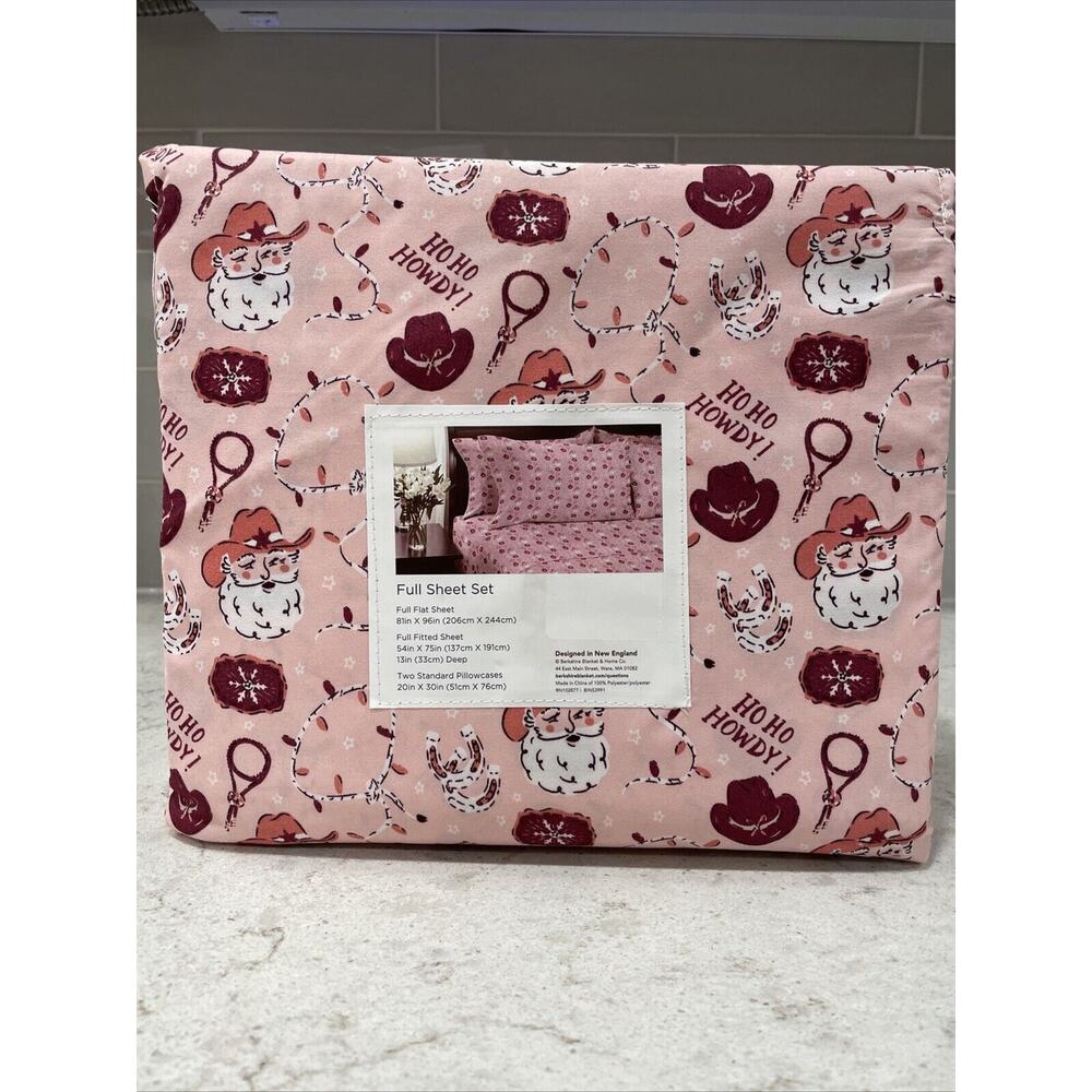 HO HO HOWDY Christmas FULL Sheet Set Pink Sheets Cowboy Santa Western Rodeo NEW